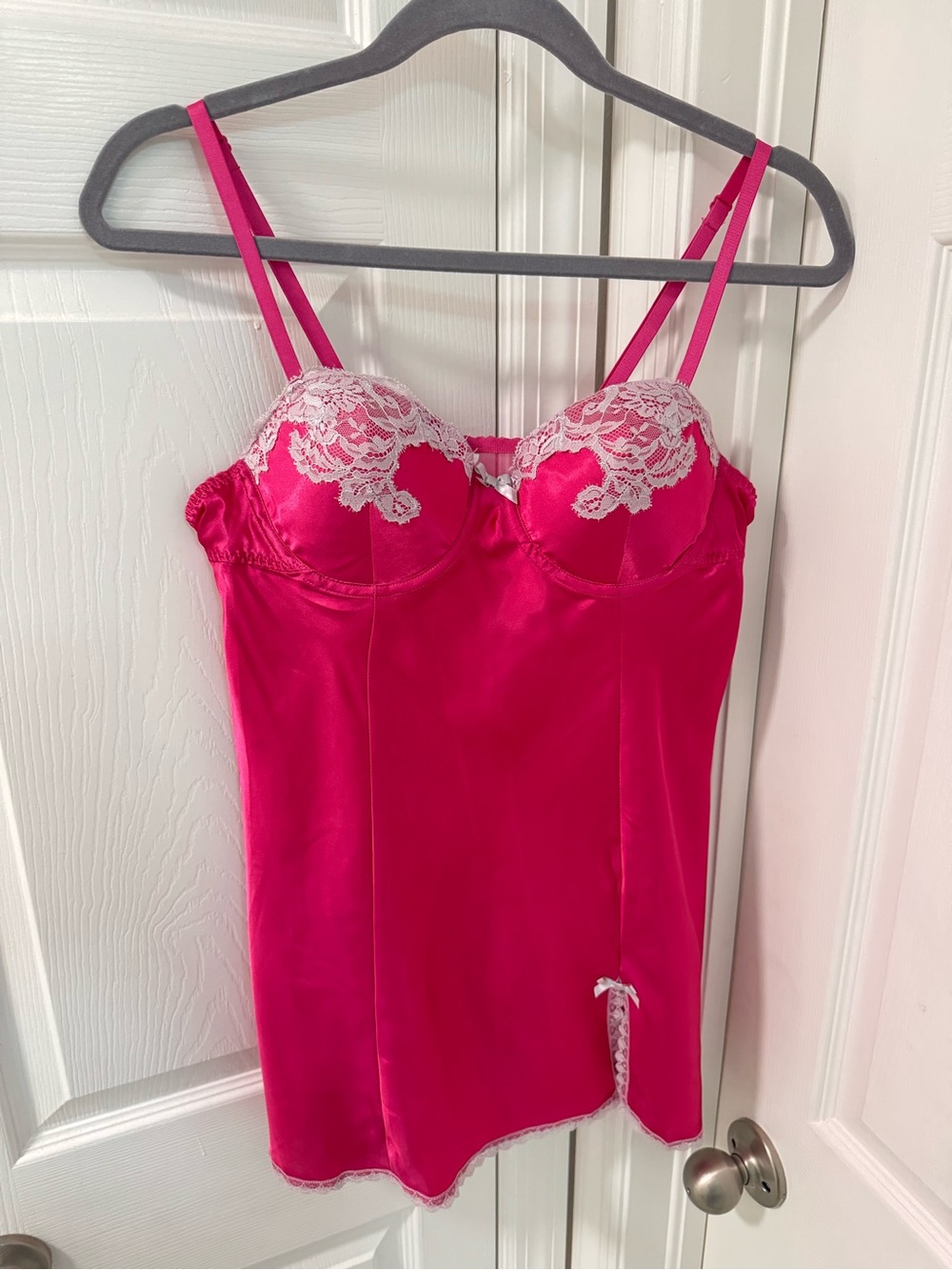 Gilligan & O'Malley Satin Nightie Pink bow Lace Trim y2k mini dress size M